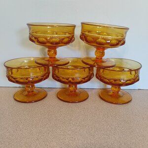Tiffin Franciscan Kings Crown Dessert/Sherbet/Champagne Glass, Amber, set of 5